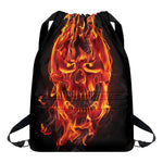 Flaming Evil Skull Print Drawstring Backpack