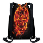 Flaming Evil Skull Print Drawstring Backpack