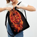 Flaming Evil Skull Print Drawstring Backpack