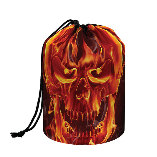 Flaming Evil Skull Print Drawstring Makeup Bag