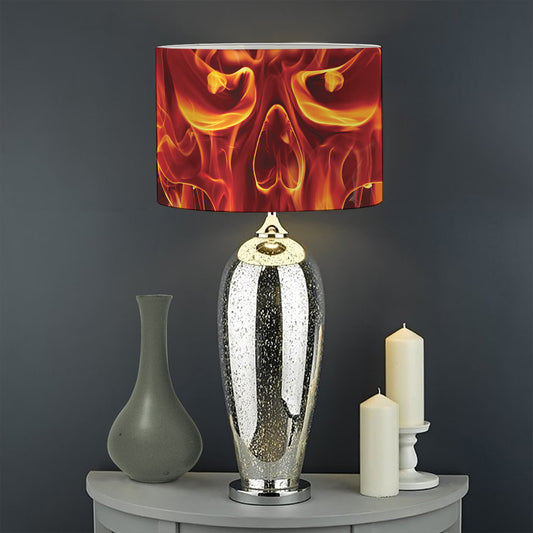 Flaming Evil Skull Print Drum Lamp Shade