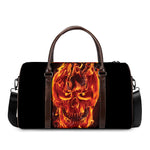 Flaming Evil Skull Print Duffle Bag