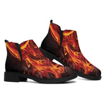 Flaming Evil Skull Print Flat Ankle Boots