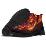 Flaming Evil Skull Print Flat Ankle Boots