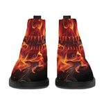 Flaming Evil Skull Print Flat Ankle Boots