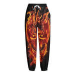 Flaming Evil Skull Print Fleece Lined Knit Pants