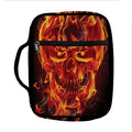 Flaming Evil Skull Print Front Pocket Bible Bag
