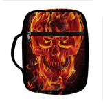 Flaming Evil Skull Print Front Pocket Bible Bag