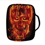 Flaming Evil Skull Print Front Pocket Bible Bag