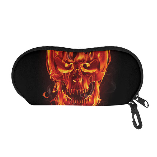 Flaming Evil Skull Print Glasses Case