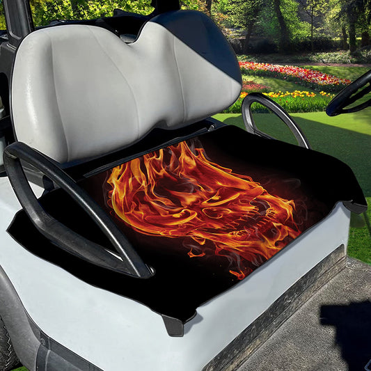 Flaming Evil Skull Print Golf Cart Seat Cover