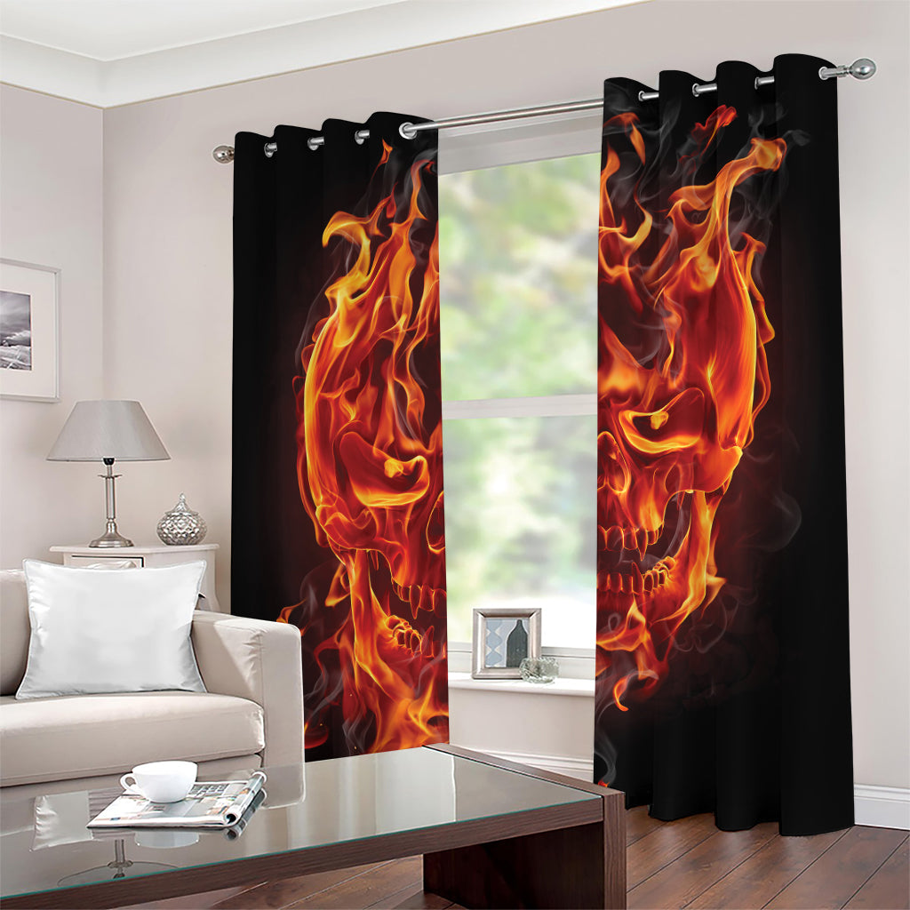 Flaming Evil Skull Print Grommet Curtains