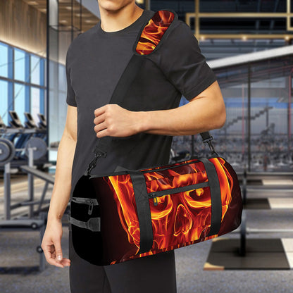 Flaming Evil Skull Print Gym Bag