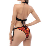 Flaming Evil Skull Print Halter Scoop Tie Side Bikini