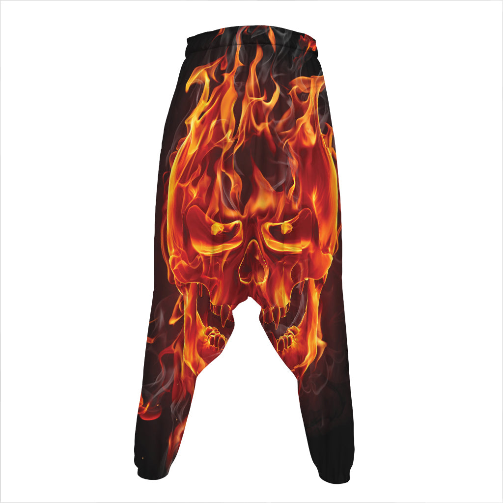 Flaming Evil Skull Print Hammer Pants
