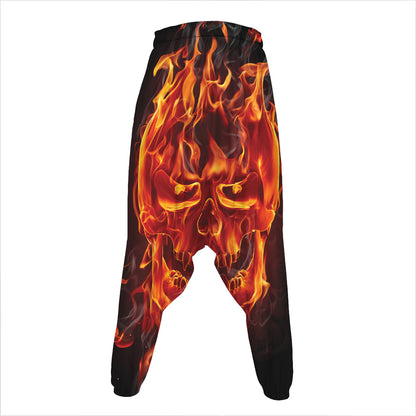 Flaming Evil Skull Print Hammer Pants