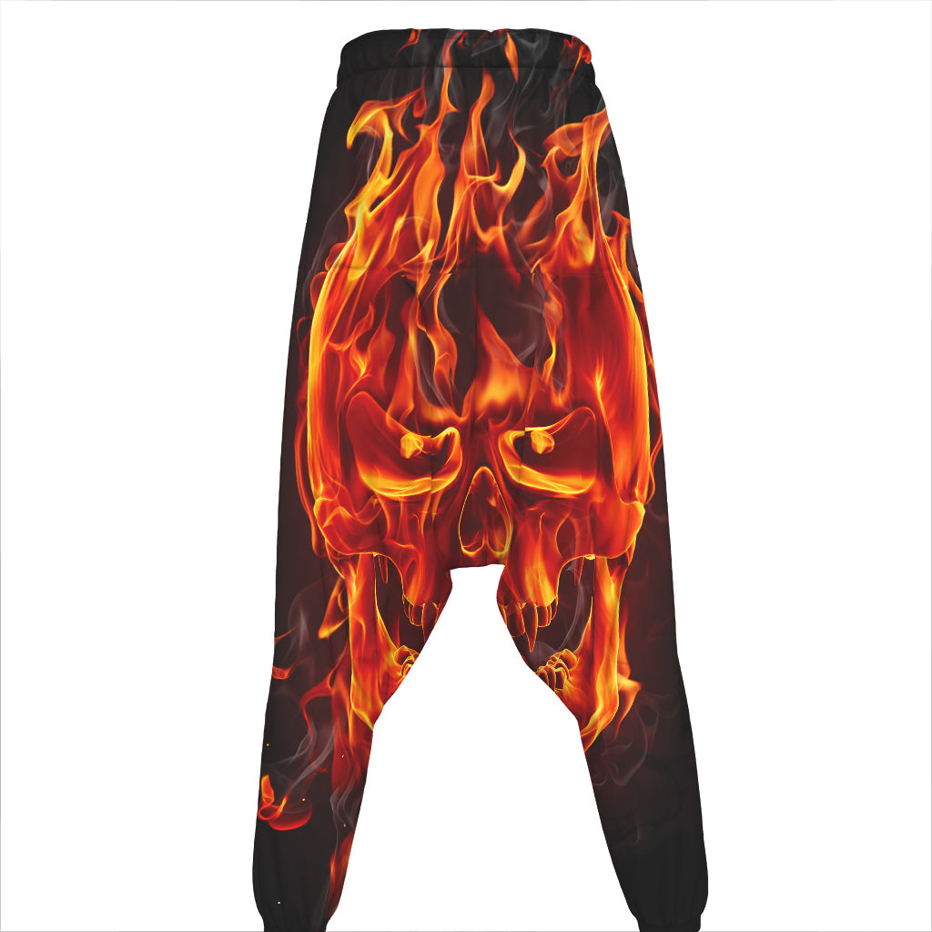 Flaming Evil Skull Print Hammer Pants
