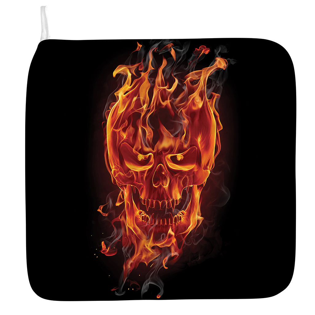 Flaming Evil Skull Print Hand Towel
