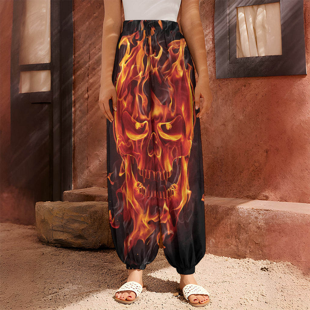 Flaming Evil Skull Print Harem Pants