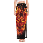 Flaming Evil Skull Print High Slit Maxi Skirt