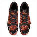 Flaming Evil Skull Print High Top Leather Sneakers