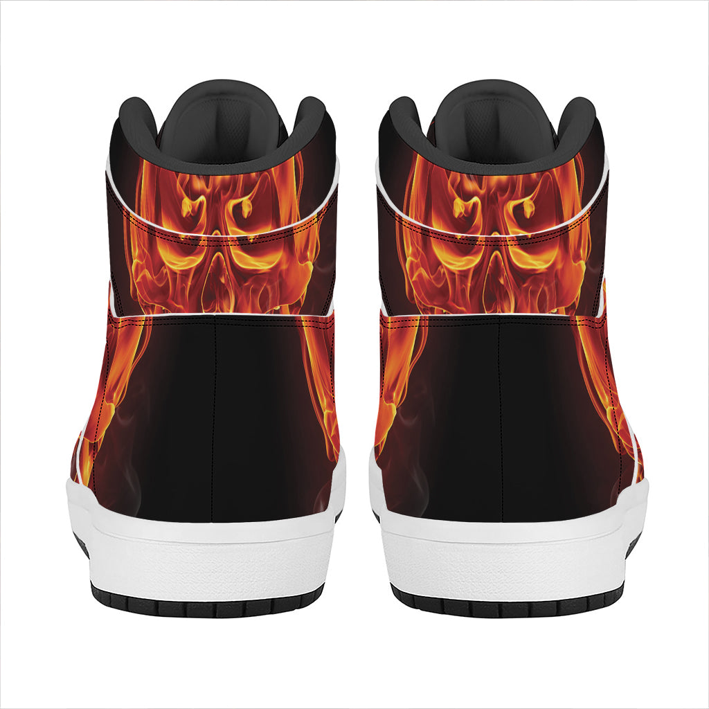 Flaming Evil Skull Print High Top Leather Sneakers