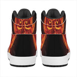 Flaming Evil Skull Print High Top Leather Sneakers