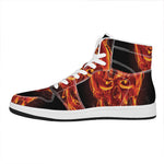Flaming Evil Skull Print High Top Leather Sneakers