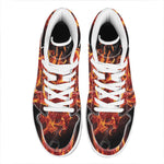 Flaming Evil Skull Print High Top Leather Sneakers