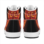Flaming Evil Skull Print High Top Leather Sneakers