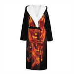 Flaming Evil Skull Print Hooded Bathrobe