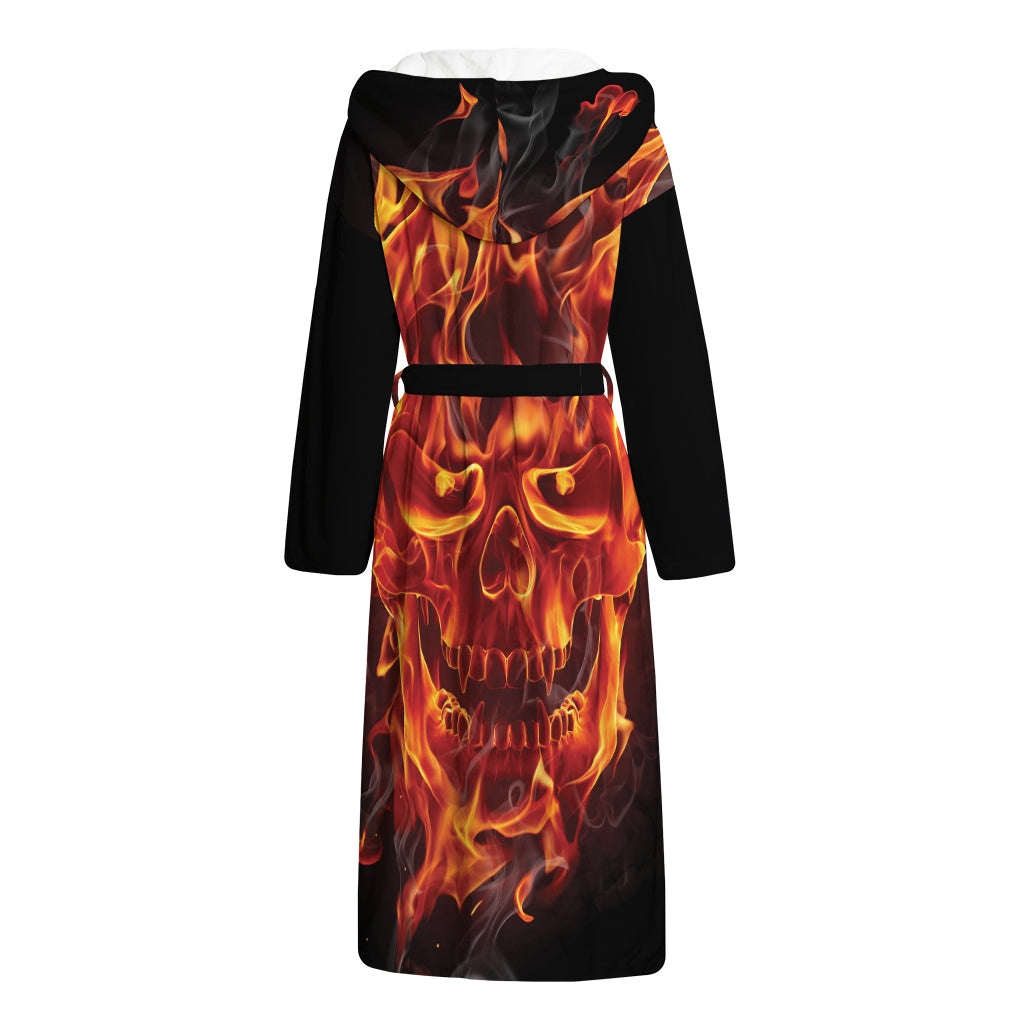 Flaming Evil Skull Print Hooded Bathrobe