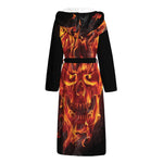 Flaming Evil Skull Print Hooded Bathrobe