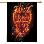 Flaming Evil Skull Print House Flag