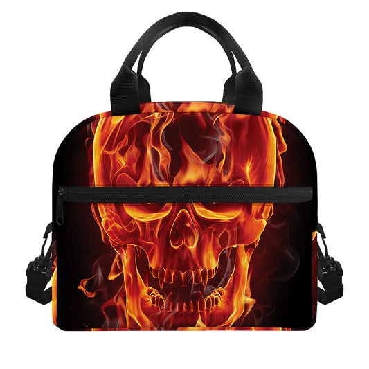 Flaming Evil Skull Print Insulated Lunch Bag