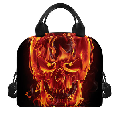 Flaming Evil Skull Print Insulated Lunch Bag