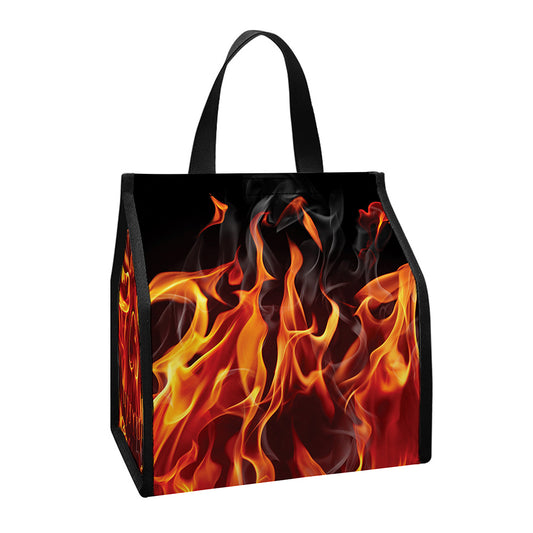 Flaming Evil Skull Print Insulated Lunch Tote