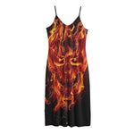 Flaming Evil Skull Print Jersey Midi Cami Dress
