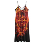 Flaming Evil Skull Print Jersey Midi Cami Dress