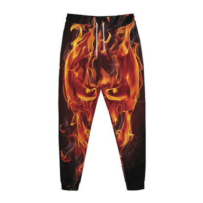 Flaming Evil Skull Print Jogger Pants