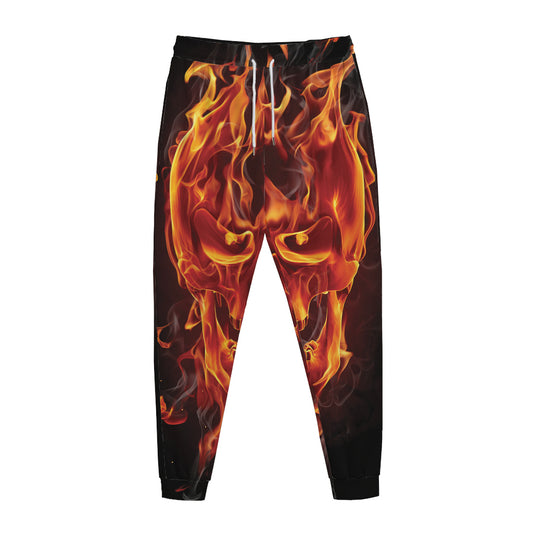 Flaming Evil Skull Print Jogger Pants