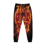 Flaming Evil Skull Print Jogger Pants