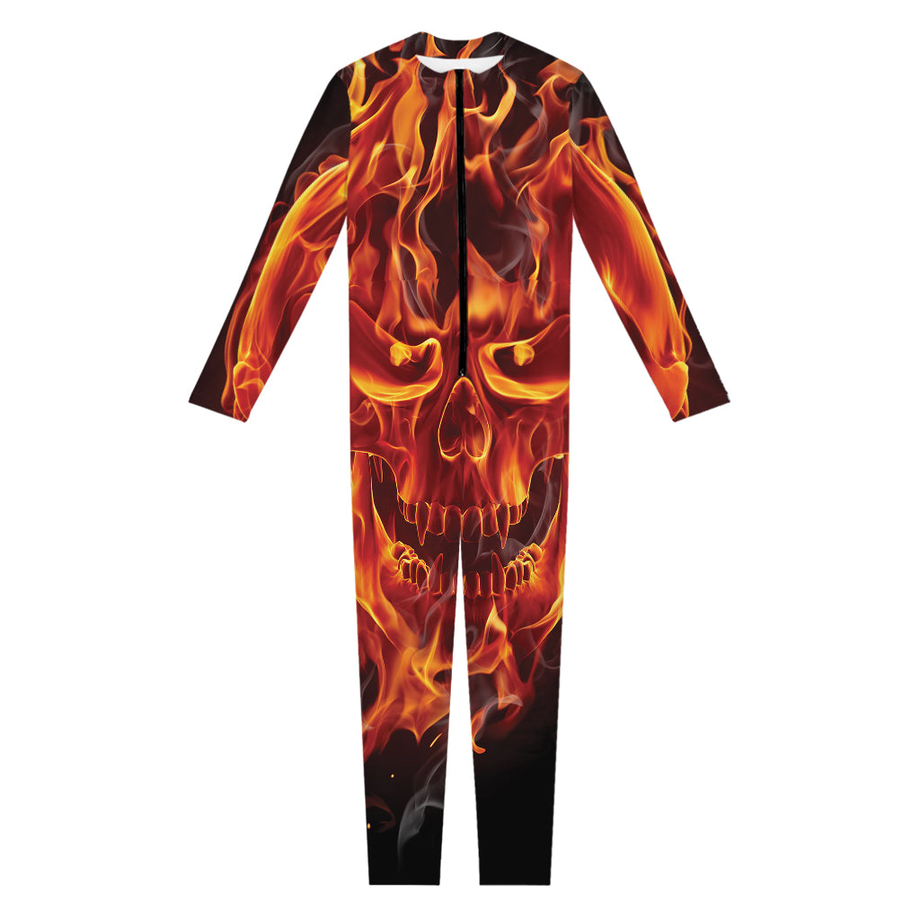 Flaming Evil Skull Print Jumpsuit