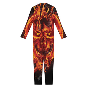 Flaming Evil Skull Print Jumpsuit