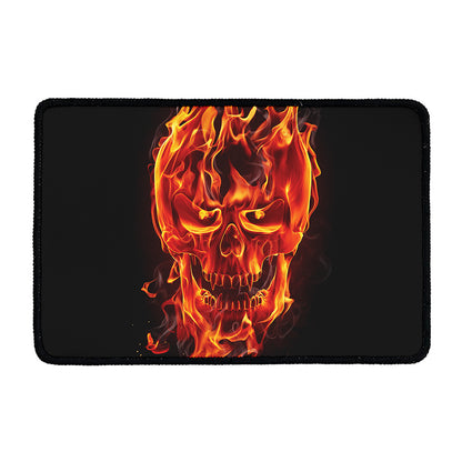 Flaming Evil Skull Print Kitchen Mat