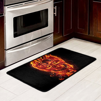 Flaming Evil Skull Print Kitchen Mat