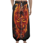 Flaming Evil Skull Print Lantern Pants