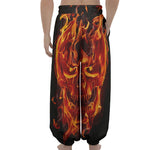 Flaming Evil Skull Print Lantern Pants