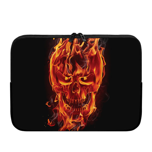 Flaming Evil Skull Print Laptop Sleeve