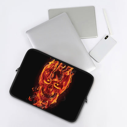 Flaming Evil Skull Print Laptop Sleeve